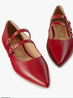 Trary PU leather  Pointed toe  Mary Jane Flats in Red shoes